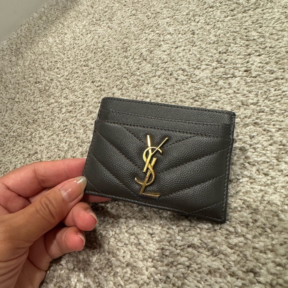 Saint Laurent Black Quilted Leather Card Case with Gold YSL Emblem